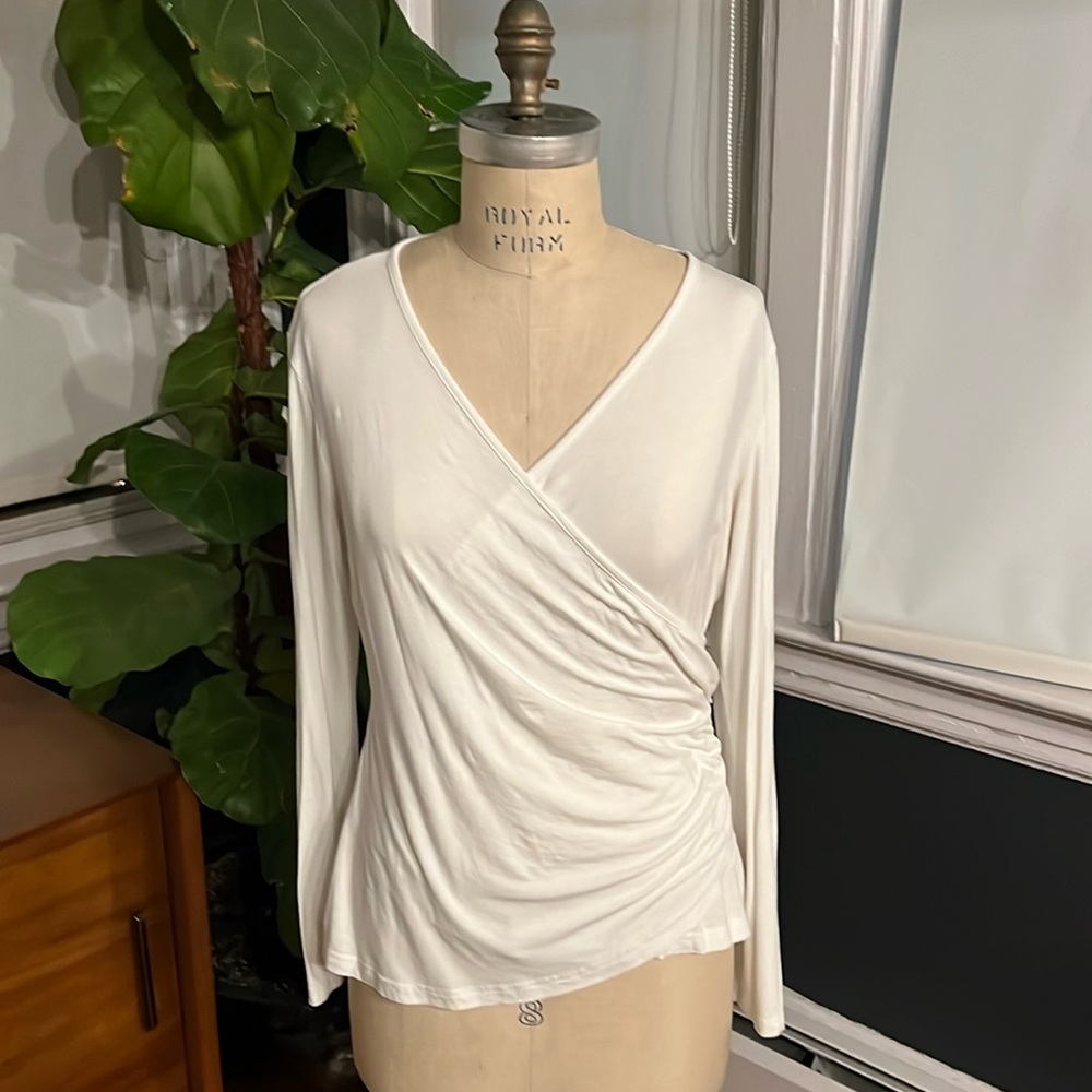 White Silky Wrap Long Sleeve Tee